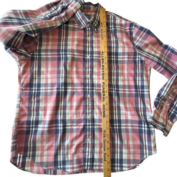 J. Crew Shirt Mens XL Slim Fit Untucked Button Down Plaid Shirt Blue Pink Preppy - Picture 11 of 14